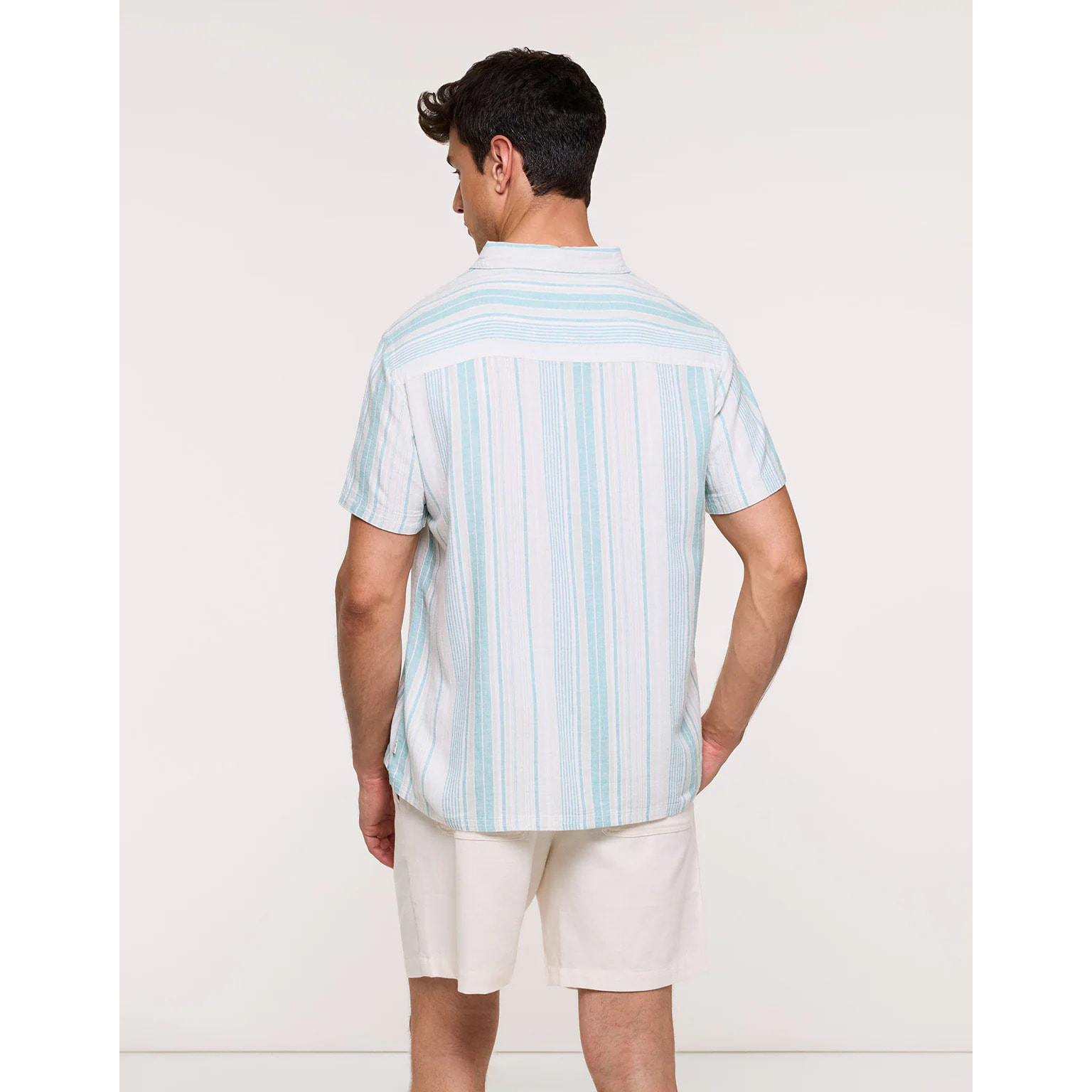 Camisa Rayas Manga Corta Turquesa - Kurezo