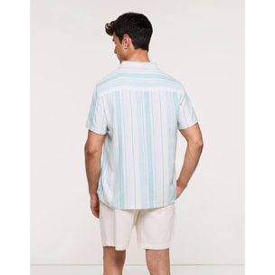 Camisa Rayas Manga Corta Turquesa - Kurezo