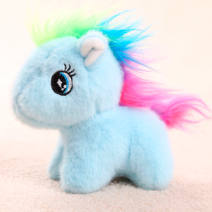 Peluche extra-morbido e soffice con ciondolo. Design pony colorato. 13 cm.