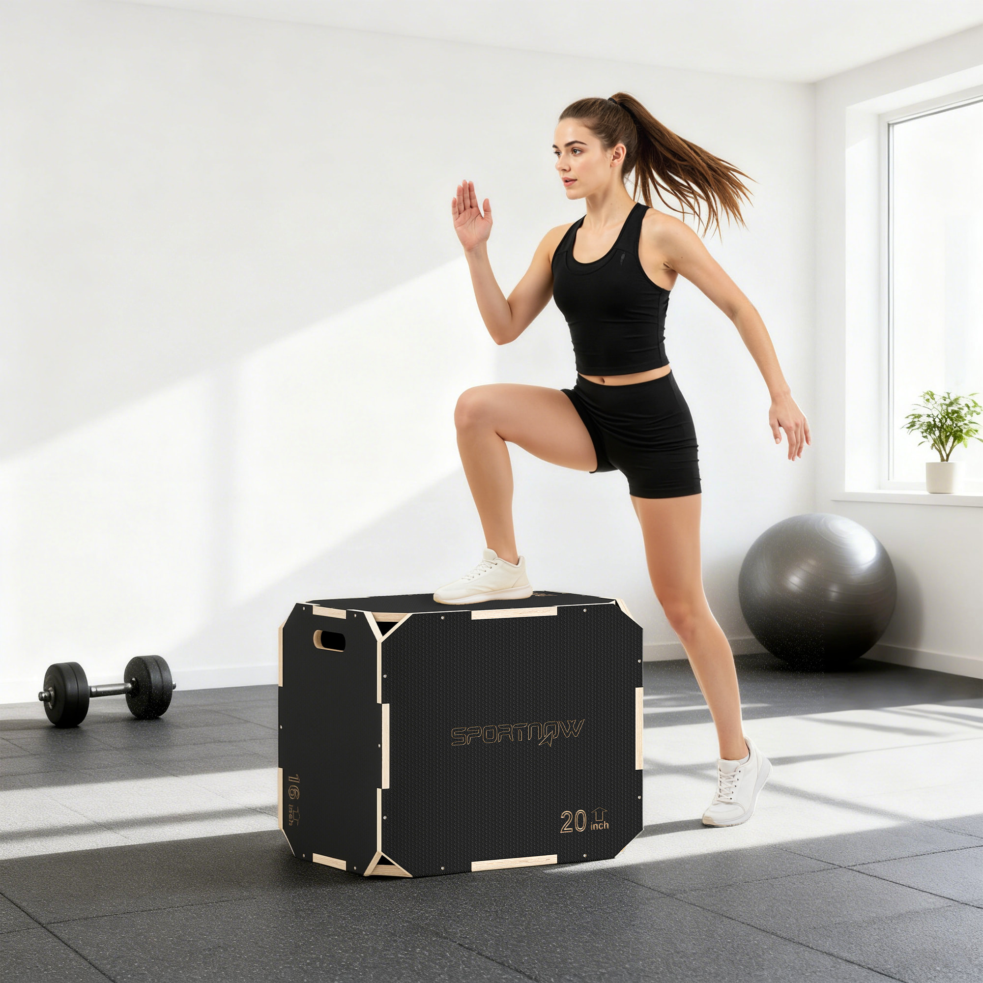 Cajón Pliométrico de Madera 3 en 1, Plataforma de Caja Pliométrica con 3 Alturas Ajustables 61/51/41 cm, Asas, sin Esquinas, Entrenamiento de Salto, Fuerza, para Casa, Gimnasio y Exterior