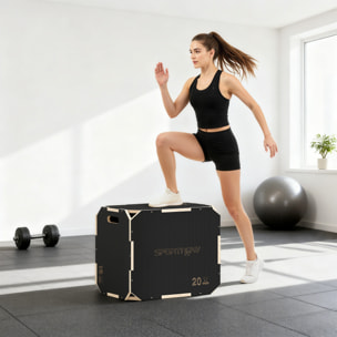 Cajón Pliométrico de Madera 3 en 1, Plataforma de Caja Pliométrica con 3 Alturas Ajustables 61/51/41 cm, Asas, sin Esquinas, Entrenamiento de Salto, Fuerza, para Casa, Gimnasio y Exterior