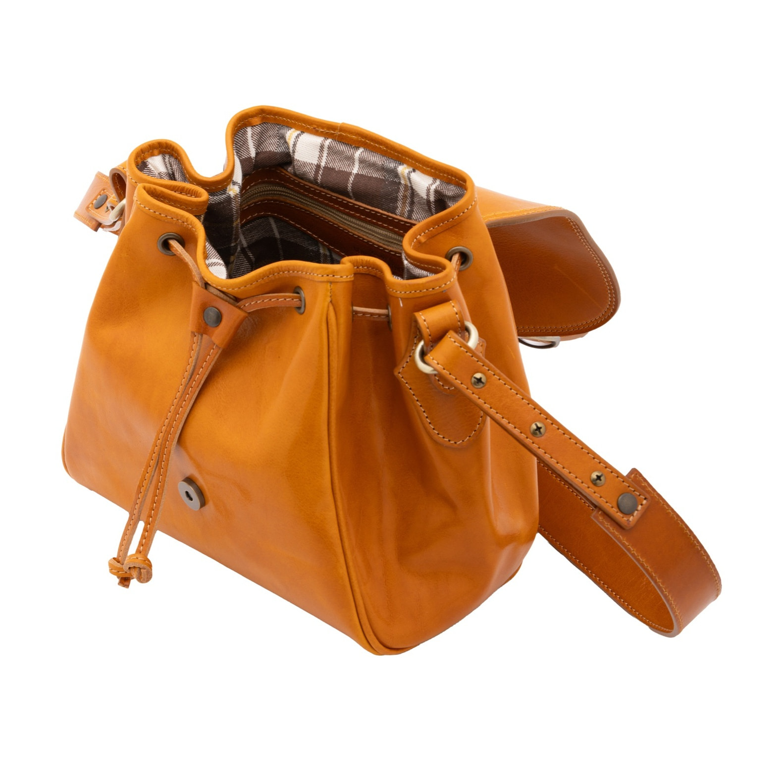 Borsa a secchiello da donna - Modello False - Vera pelle - 24.0 x 24.0 x 14.0 cm