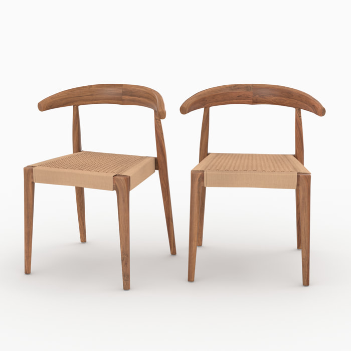 Lot de 2 chaises en bois de teck et cordage type loom - Alia