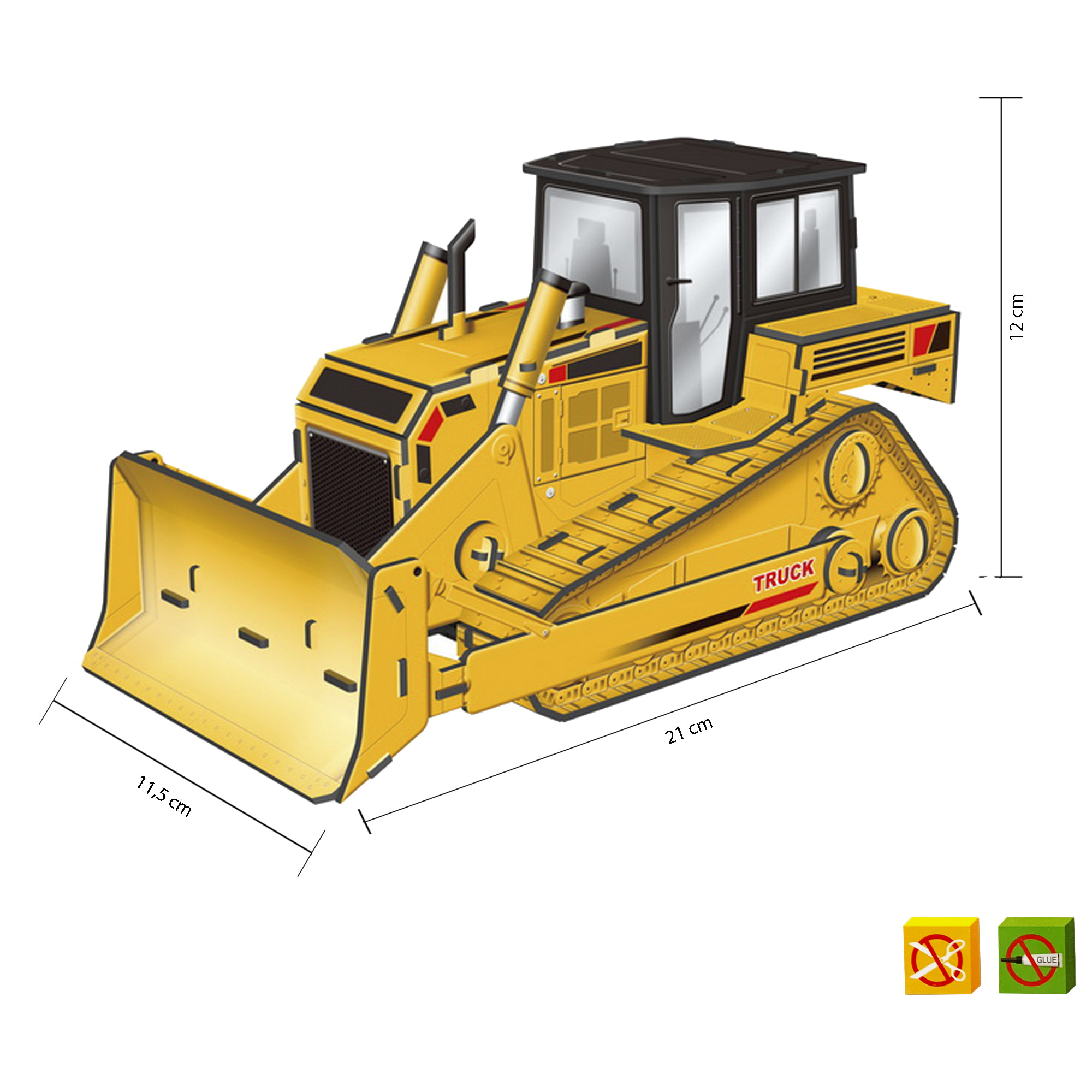 Puzzle 3D Bulldozer - 50 piezas - Tamaño montado: 21 x 11 x 12 cms