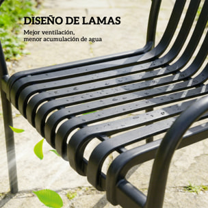 Juego de 4 Sillas de Jardín Exterior Apilables, Sillas Terraza Exterior de PP con Respaldo Curvado, Asiento de Listones, Reposabrazos, 55x58,5x81,5 cm, Negro