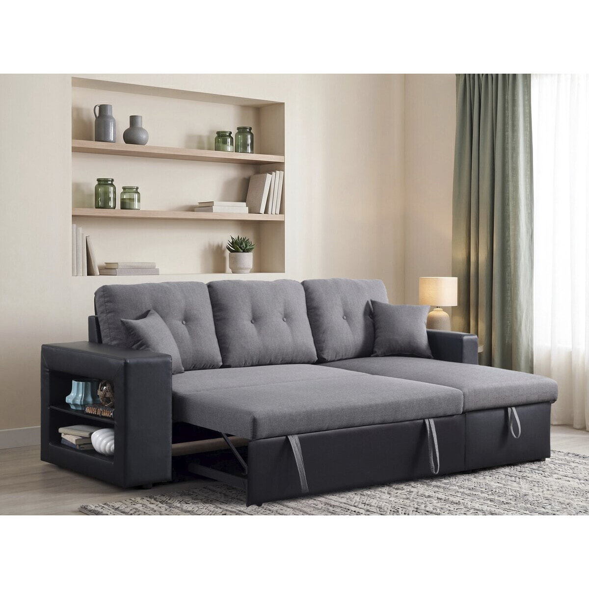 Canapé d'angle convertible/réversible "Axel" - 3 places - Noir/Gris