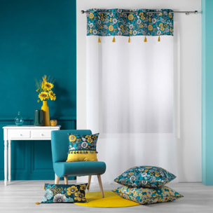 Voilage sablé imprimé floral - Bleu