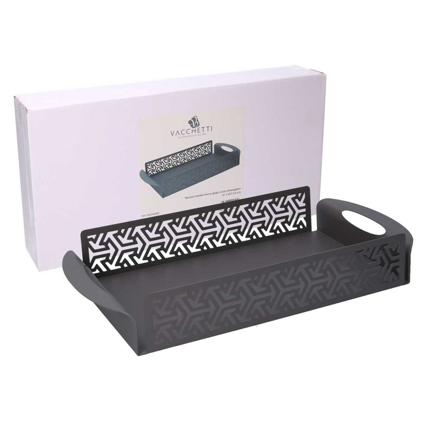 Vassoio in metallo frecce grigio rettangolare cm41x20h6,5