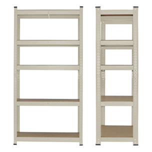 Set da 2 scaffali metallici 150x75x30 cm, color avorio