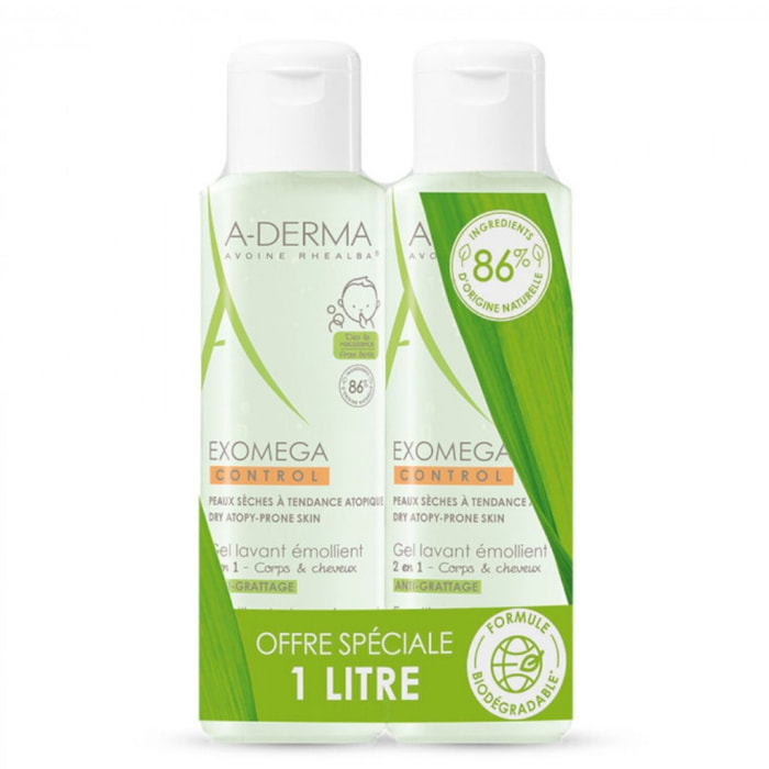 Exomega Control - Duo Gel Lavant Emollient 2 en 1 Anti-Grattage 2x500 ml