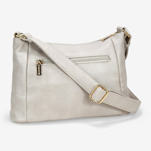 Bolso bandolera taupe con bolsillo grabado de leopardo