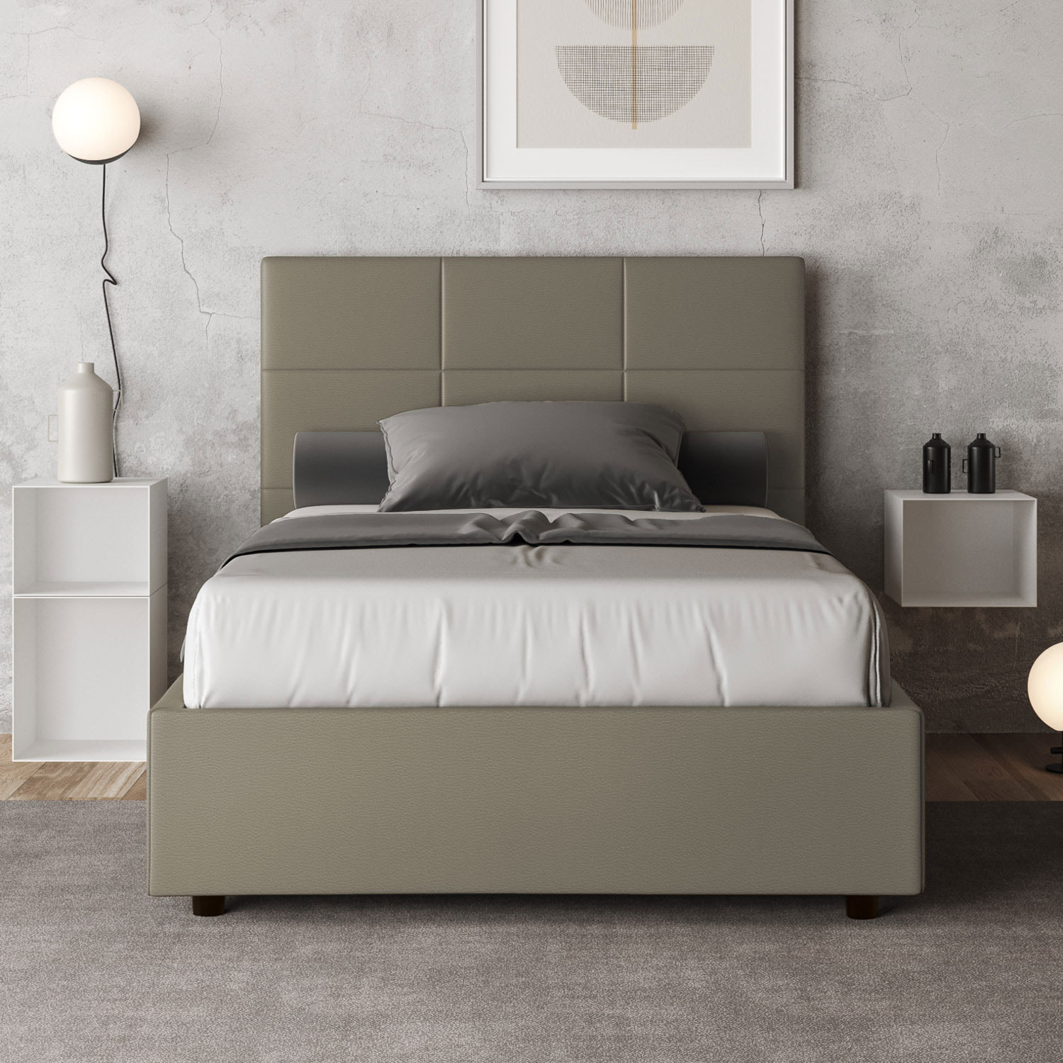 Letto matrimoniale francese senza rete imbottito 140x190 similpelle cappuccino Mika