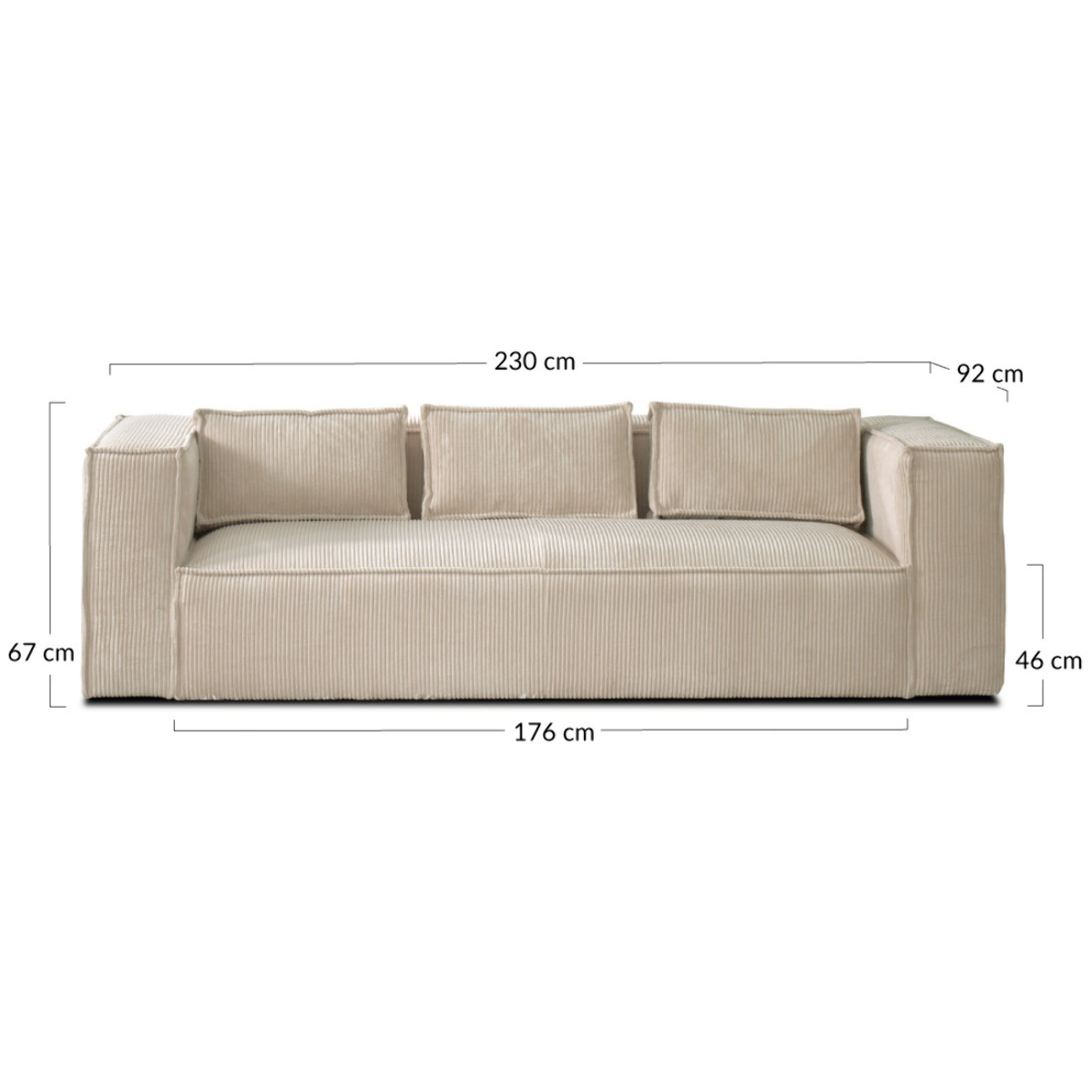 Stella - canapé fixe 3 places - en velours côtelé - style contemporain - Gris foncé