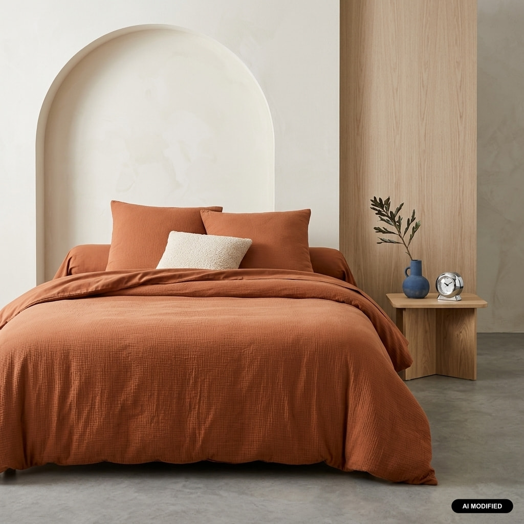 Parure de lit gaze de coton terracotta ALIX