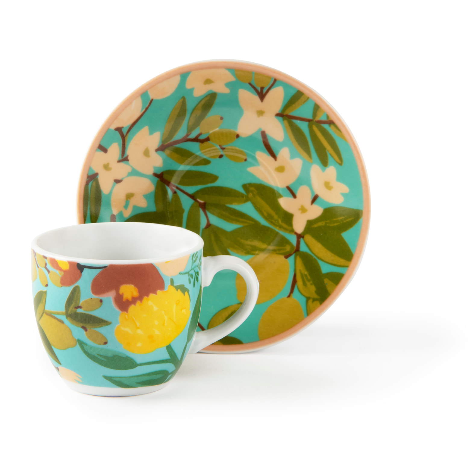 Set 6 Tazzine Caffè con Piattini Excelsa – Fiori Frida, Porcellana Multicolore