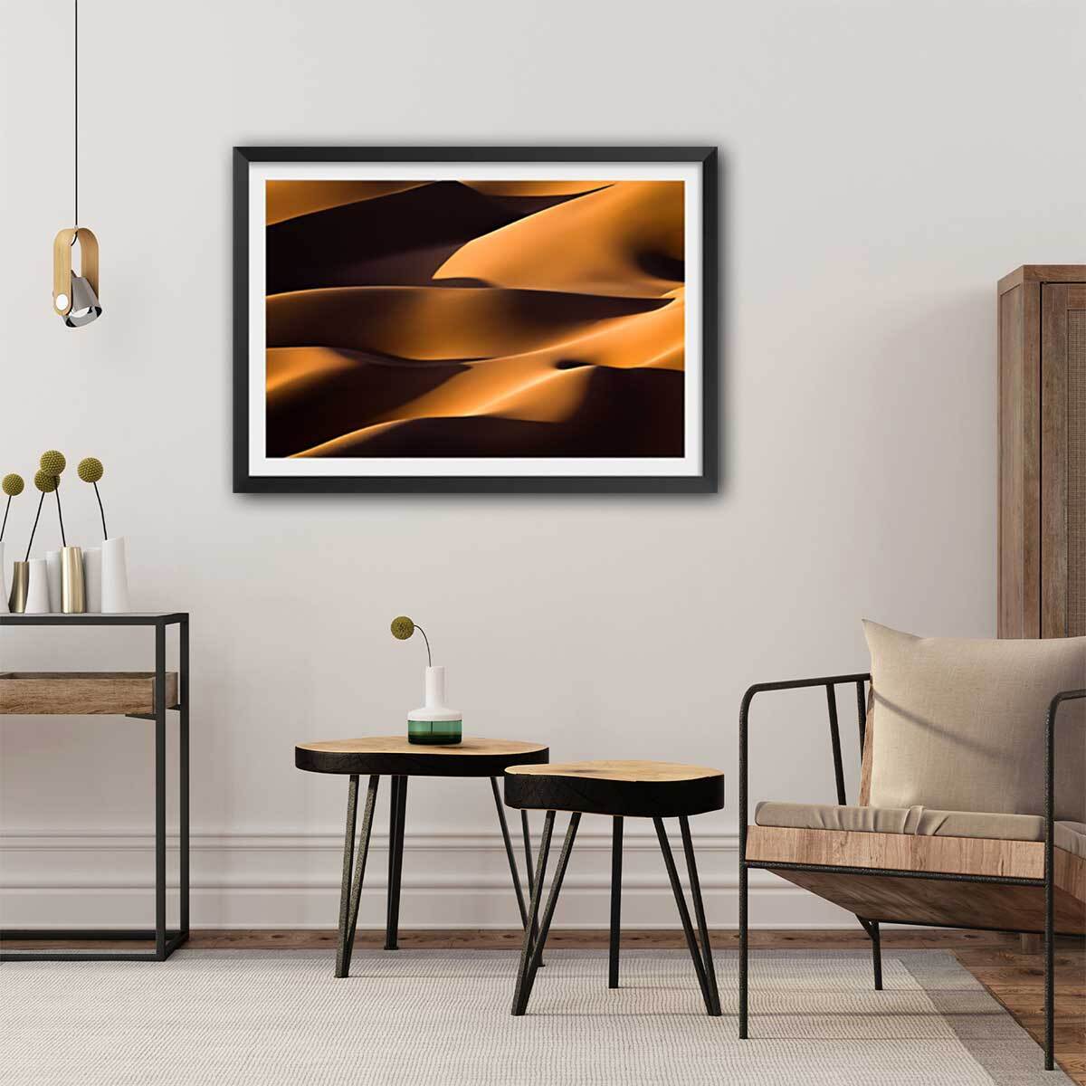 Affiche paysage dune et lumière Affiche + cadre en bois - Noir