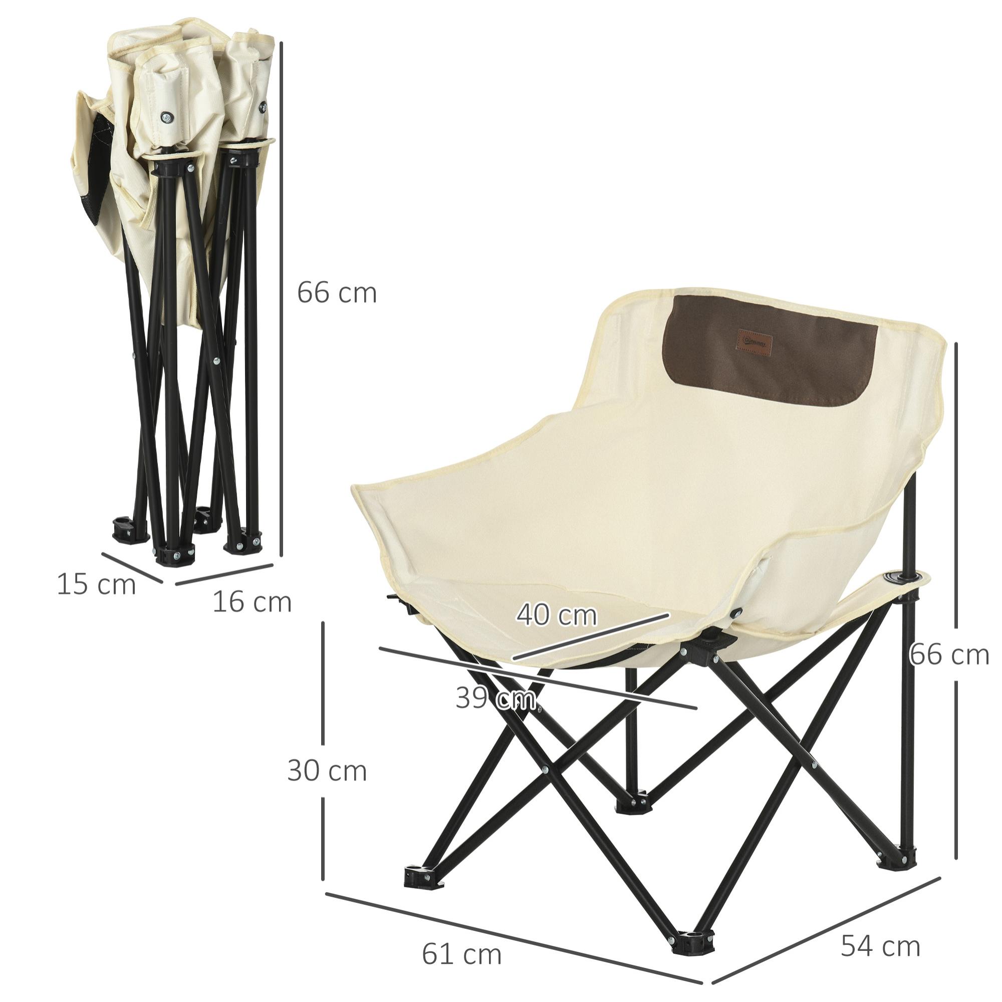 Chaise de camping pliable avec sac de transport et pochette de rangement acier oxford beige