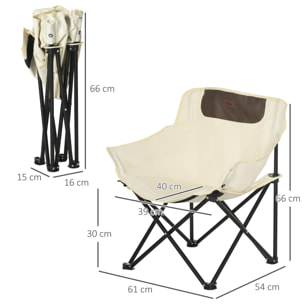 Chaise de camping pliable avec sac de transport et pochette de rangement acier oxford beige