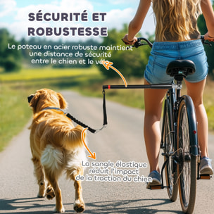 Laisse pour chien pour vélo 124 cm acier et polyester noir