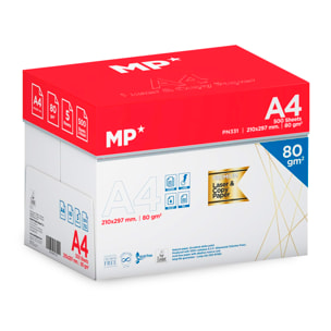 Pack de 5 paquetes de 500 Hojas A4 80grs de papel natural.