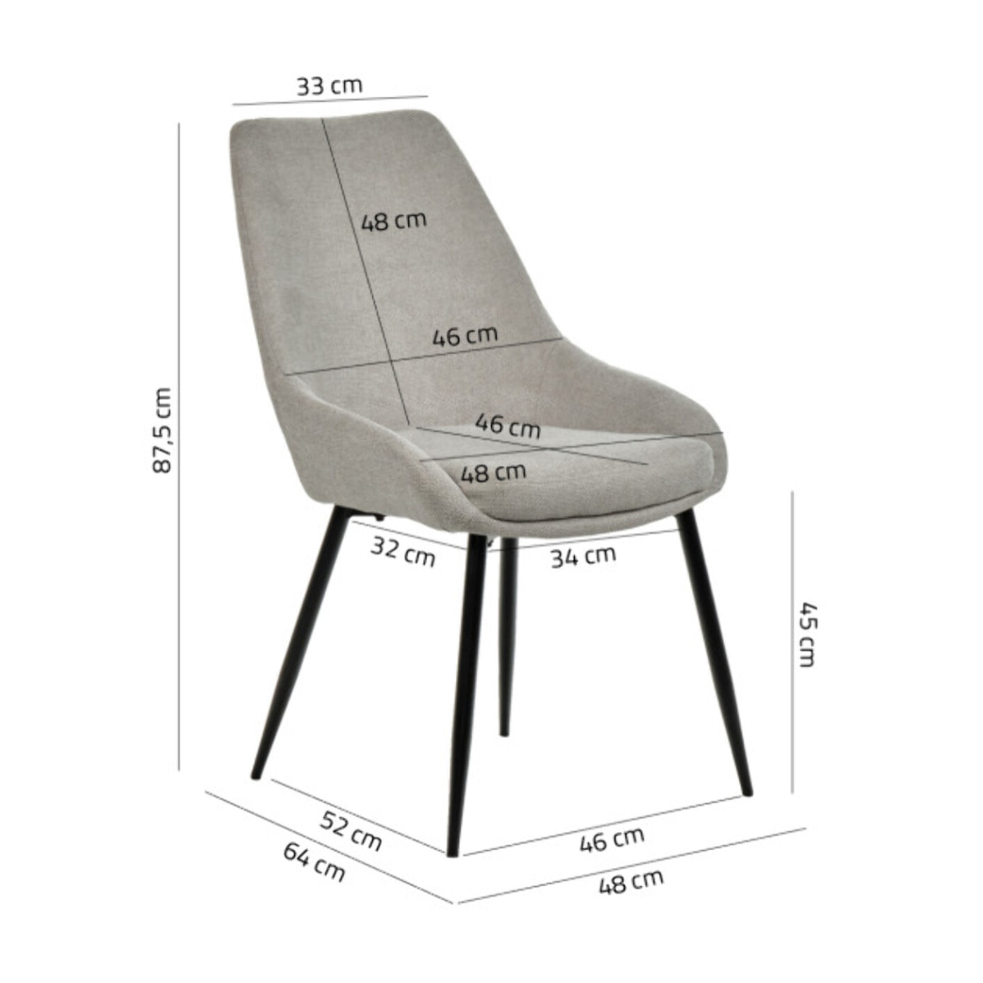 Chaise en tissu avec pieds fins en métal noir - 4 coloris - MONDO