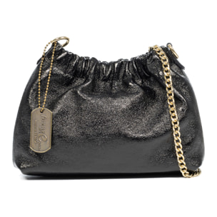 Ascea borsa a tracolla in pelle autentica laminata con tracolla in metallo