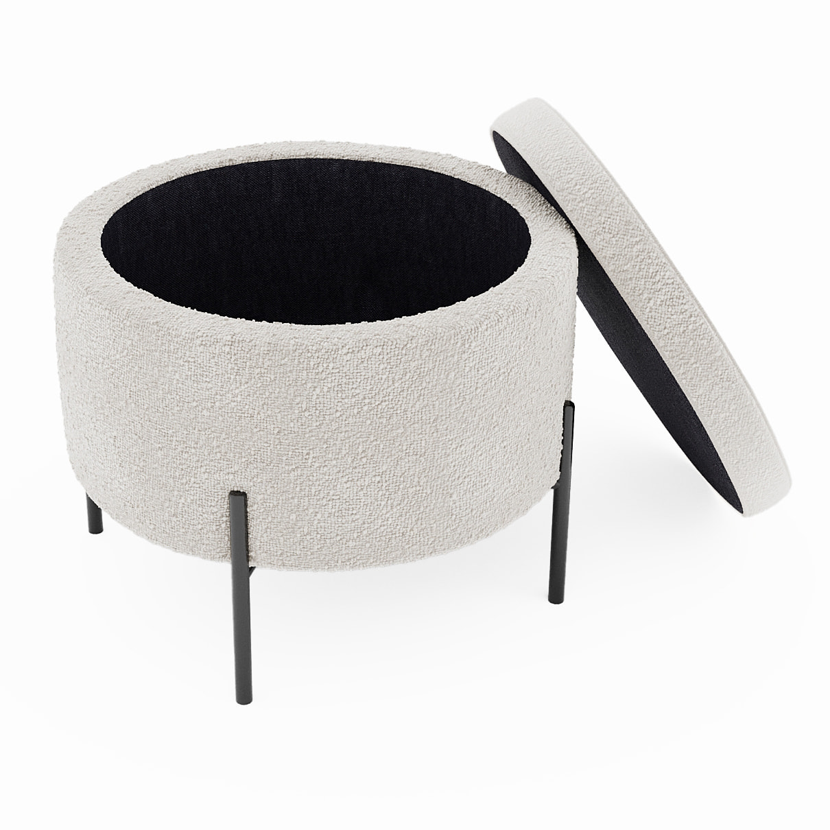 Angelo – Pouf coffre en tissu bouclette crème