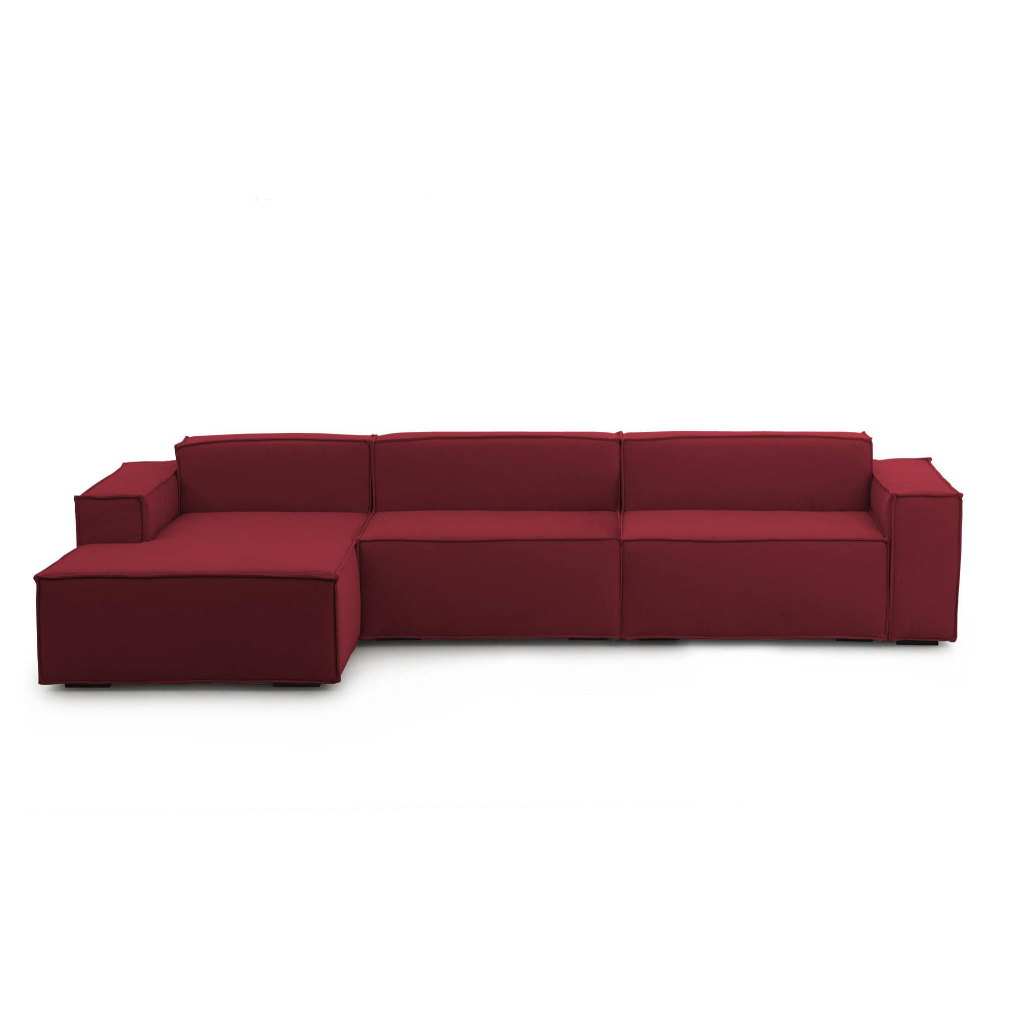 Divano fisso Licia, Divano componibile a 4 posti con penisola sinistra, 100% Made in Italy, Sofà moderno in tessuto, Cm 340x170h70, Rosso