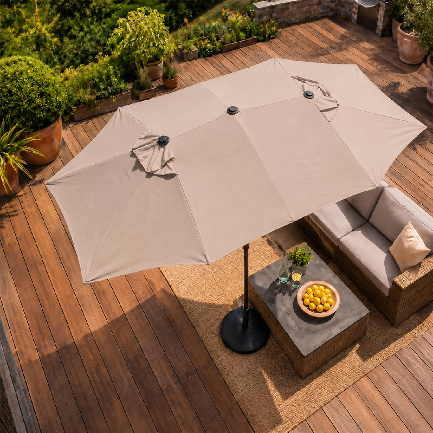 Parasol rectangulaire double 2,7x4,6m taupe CABIATE