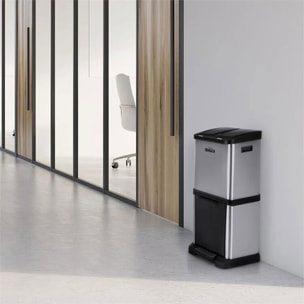 Cubo de reciclaje ecológico 32 litros de 3 compartimentos (2 de 8 l + 1 de 16 l), reciclaje de basura / cubos de reciclaje, gran capacidad, para papel