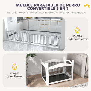 Jaula para Perros Medianos 3 en 1 Mesa Auxiliar Barrera para Perros con Puerta con Pestillo Tapa Superior Desmontable y Bandeja Extraíble 82,5x57,5x59,5 cm Blanco