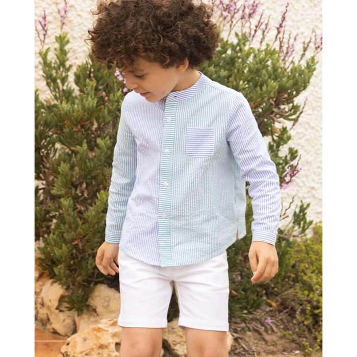 CAMISA MANGA CORTA BICOLOR VERDE Y AZUL