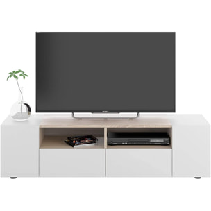 Mobile Porta TV Moderno Con Ante E Vani a Giorno Parete Attrezzata Salvaspazio Per Soggiorno Salotto Cameretta Camera 138x40.2x34 Cm Bianco E Rovere