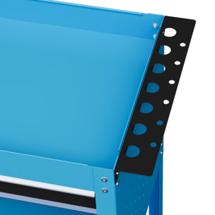 Carro de Taller, Carro de Herramientas con 3 Bandejas, Cajón, Panel Lateral Perforado, Asa Lateral, Ruedas con Frenos, para Garaje Mecánico, Hogar, Azul