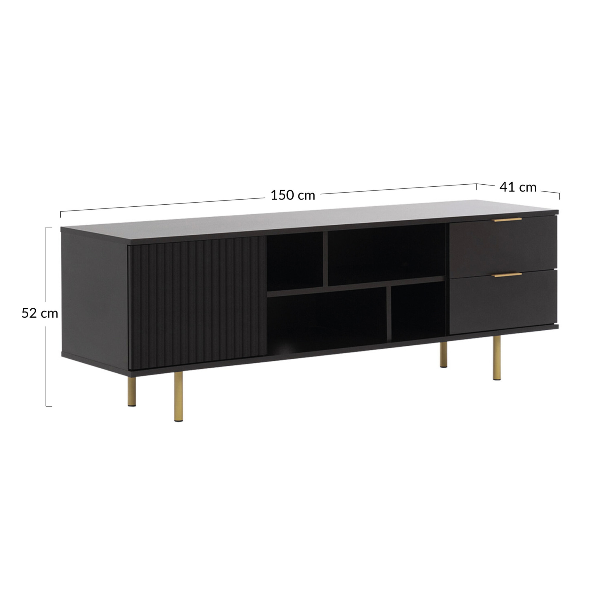Monica - meuble TV - noir - 4 niches et 2 portes - 150 cm - Noir