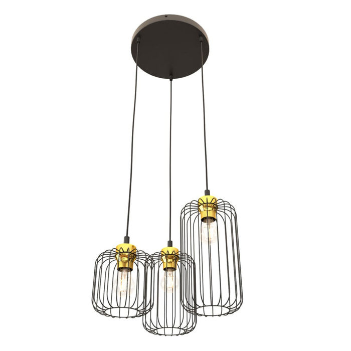 Lampada a sospensione Vander in acciaio nero opaco e oro lucido