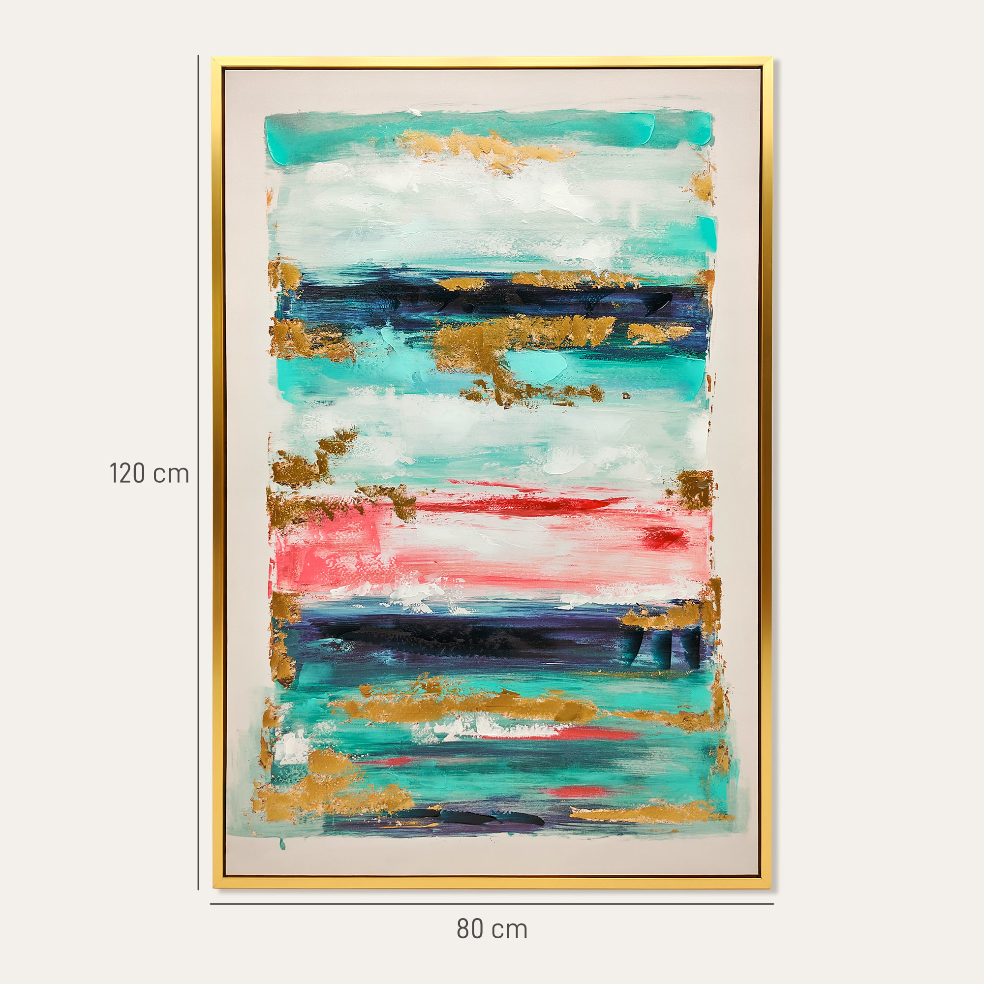 Cuadro en Lienzo Abstracto a Mano, 120x80 cm, Cuadro para Decoración de Salón Moderno con Marco de Madera Maciza, Decoración de Pared para Dormitorio, Salón, Cocina, Multicolor