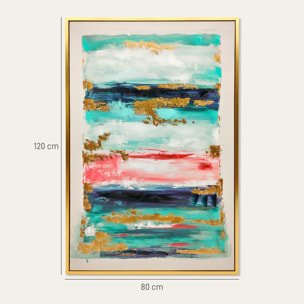 Cuadro en Lienzo Abstracto a Mano, 120x80 cm, Cuadro para Decoración de Salón Moderno con Marco de Madera Maciza, Decoración de Pared para Dormitorio, Salón, Cocina, Multicolor