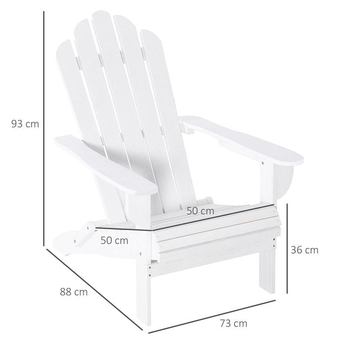 Fauteuil Adirondack pliable de jardin grand confort dossier incliné assise profonde bois de sapin traité peint blanc