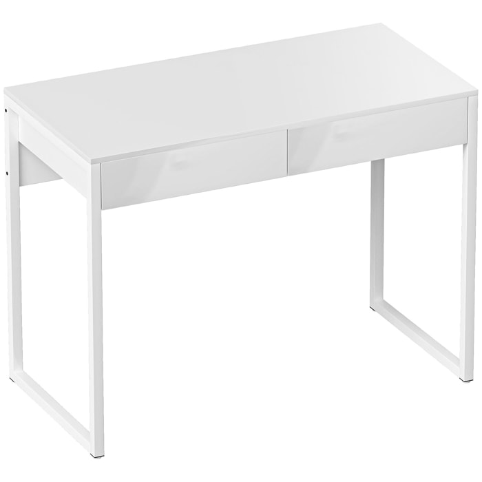 Bureau design blanc laqué dim. 100 x 50 cm - 2 tiroirs - acier MDF