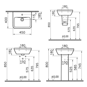 Integra Lavabo 45x40 cm avec trou pour robinetterie au milieu, Blanc (7047-003-0001)