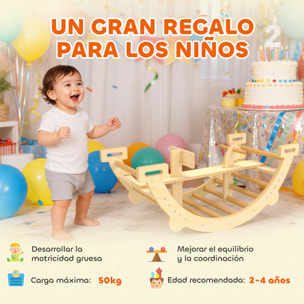 2 en 1 Arco de Escalada de Madera y Caballito Balancín, Estructura de Escalada Montessori, Juguetes Educativo de Interior para Niños de 2-4 Años, Natural