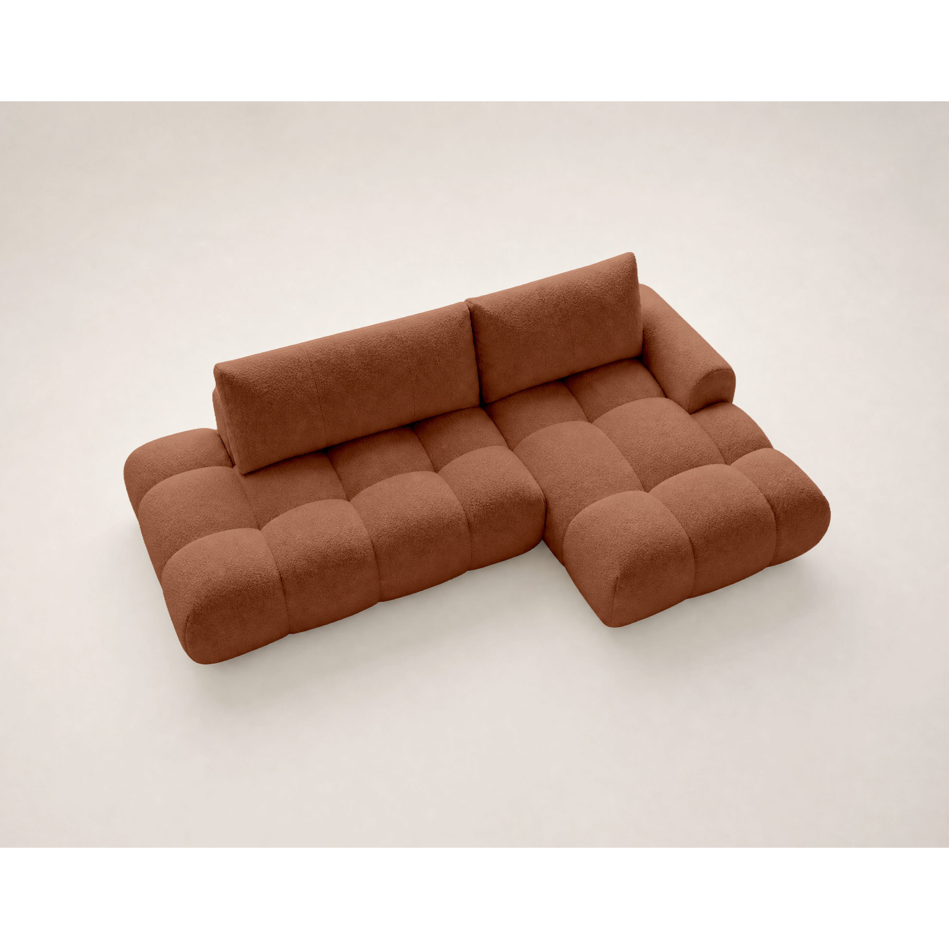 Yulin - Canapé d'angle ouvert droit 4 places convertible avec coffre en tissu bouclette - Rouille
