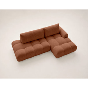 Yulin - Canapé d'angle ouvert droit 4 places convertible avec coffre en tissu bouclette - Rouille