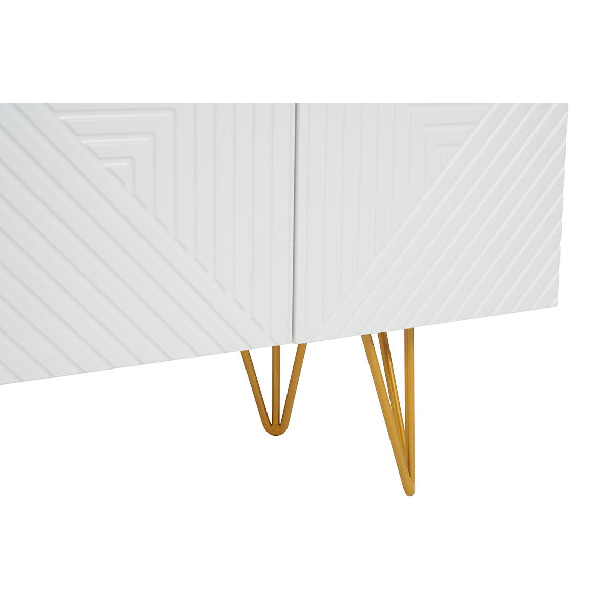 Meuble TV design gravé blanc et métal doré L140 cm OZEN