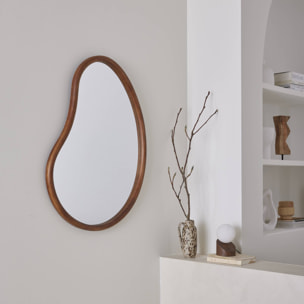 Miroir organique en bois de sapin 85cm épaisseur 3cm coloris noyer idéal entrée. chambre ou salle de bain