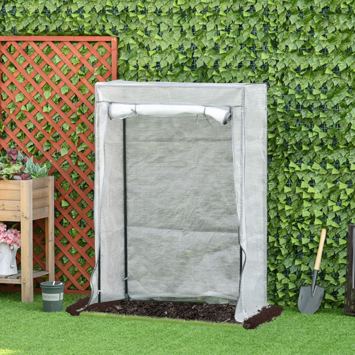 Serre de jardin serre à tomates porte zippée déroulante - 1x0,5x1,5m - acier PVC blanc transparent