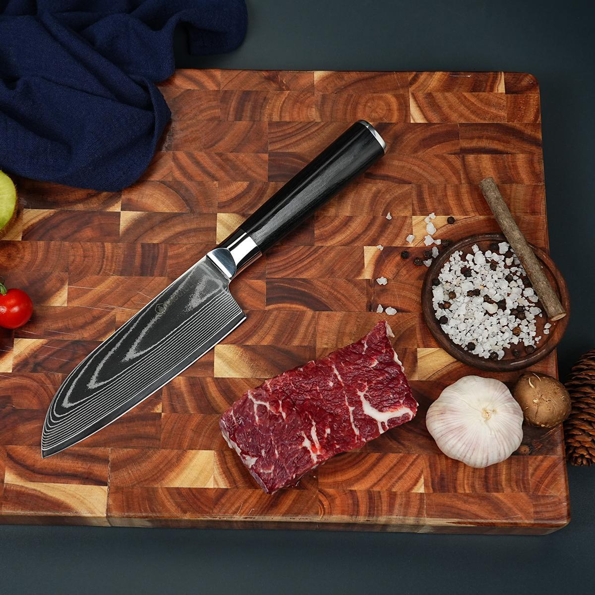 Couteau santoku noir damas 29cm avec étui - "Core"