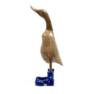 Statue H. 40 cm canard bottes bleues en bois de teck - DUCK