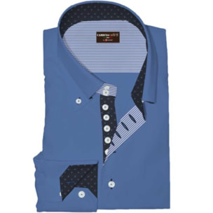 Camicia Uomo 2 Bottoni Button Down 7 Bottoni Slim Cotone/Poliestere Blu Inchiostro